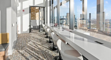 Modern coworking space at Avra West Loop in Chicago, ideal for remote work with city views