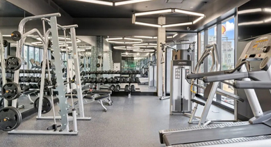 State-of-the-art fitness center at Avra West Loop in Chicago, equipped with various exercise machines