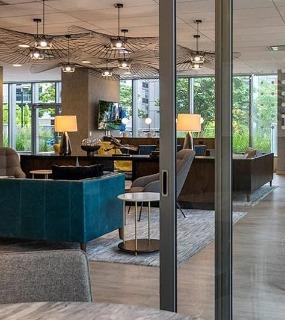 Lobby area at Coast at Lakeshore East apartments in Chicago