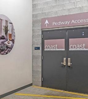Pedway access entrance at Coast at Lakeshore East apartments in Chicago