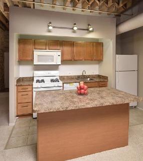 Modern kitchen with stainless steel appliances, sleek cabinets, and a spacious layout at Cobbler Square Lofts in Chicago