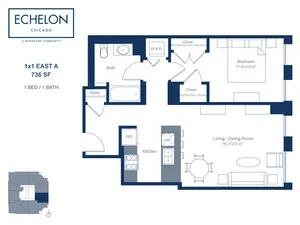 Unit 1x1 East A floor plan