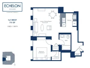 Unit 1x1 West floor plan
