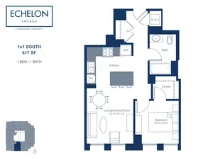 Unit 1x1 South floor plan