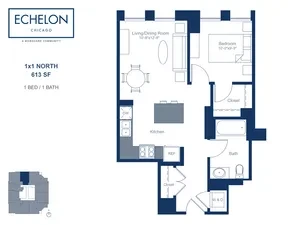 Unit 1x1 North floor plan