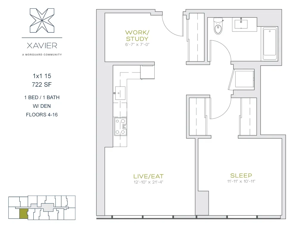 Unit 1x1 15 Den floor plan