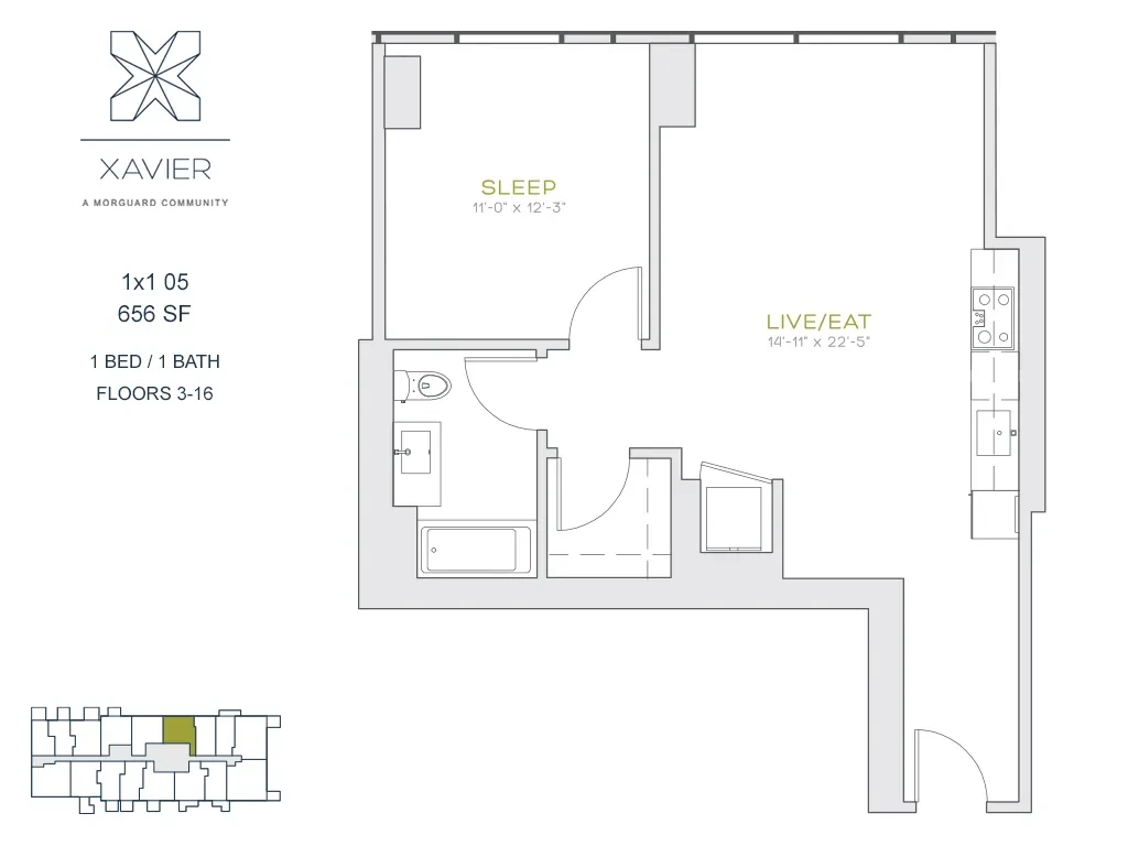 Unit 1x1 05 floor plan