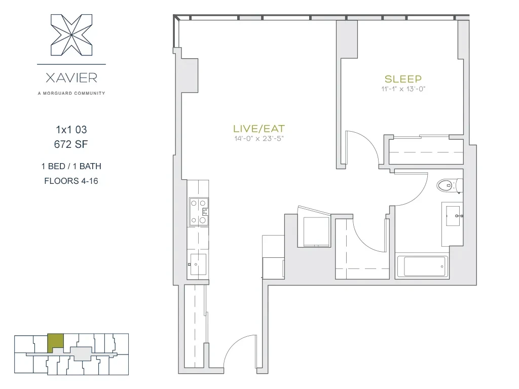 Unit 1x1 03 floor plan