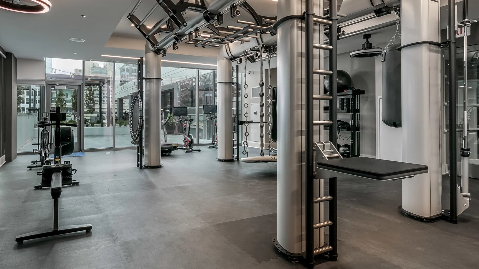 Advanced functional training gym at The Grand Central Apartments in Chicago, featuring specialized equipment for diverse workouts