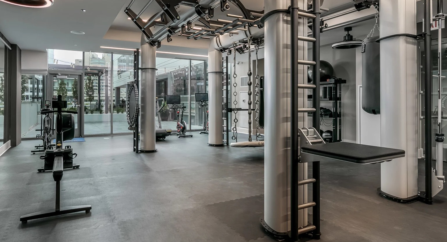 Advanced functional training gym at The Grand Central Apartments in Chicago, featuring specialized equipment for diverse workouts