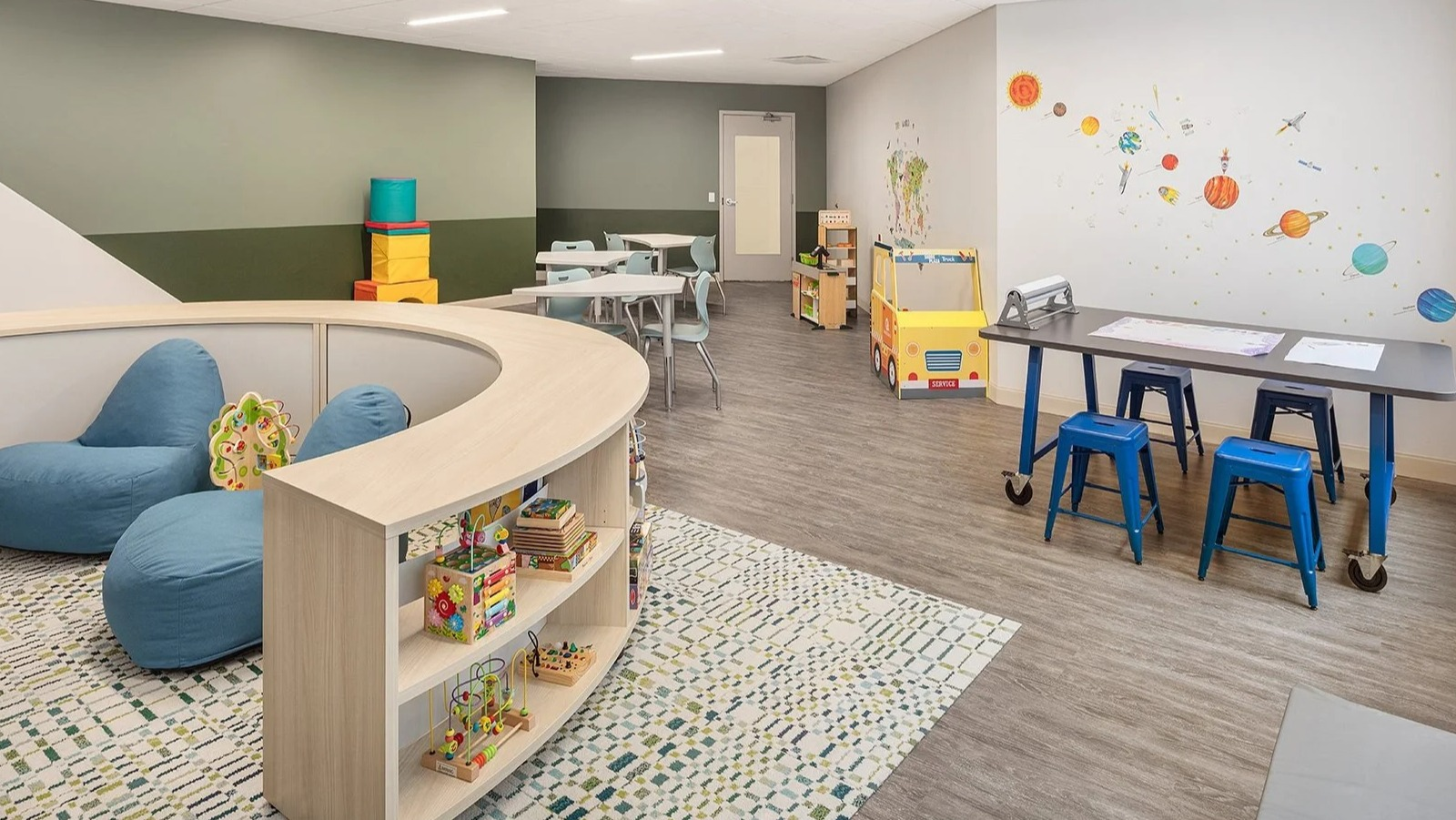 Bright and colorful children's play area with engaging activities and creative spaces at Lake Shore Plaza Chicago