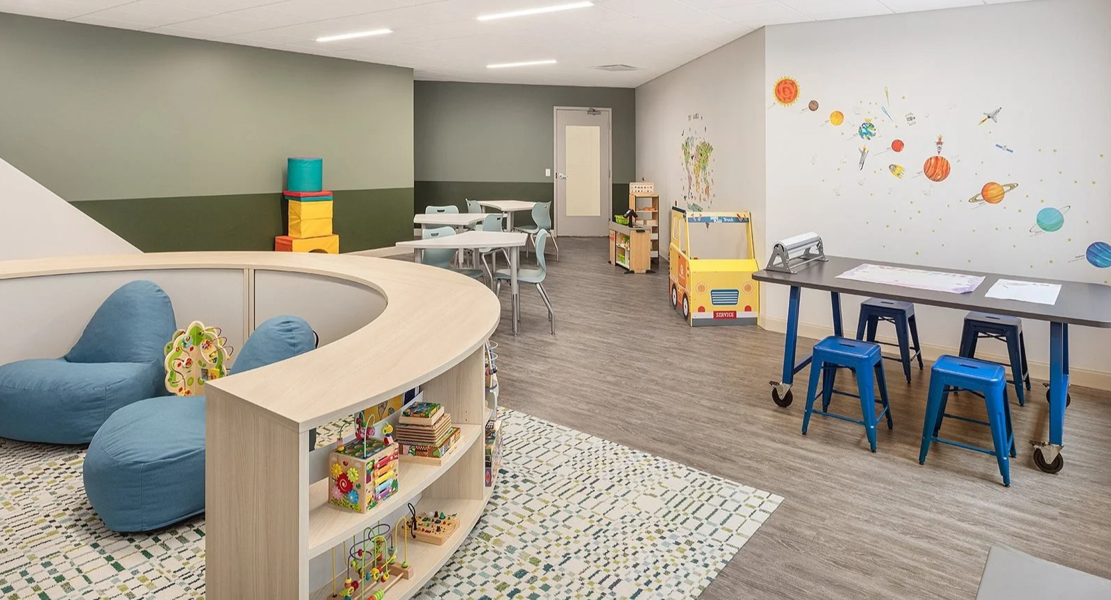 Bright and colorful children's play area with engaging activities and creative spaces at Lake Shore Plaza Chicago