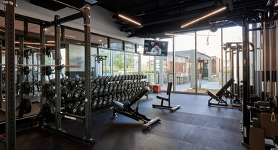 Extensive gym with a wide range of free weights, strength training equipment, and cardio machines at OLD TOWN PARK THREE in Chicago
