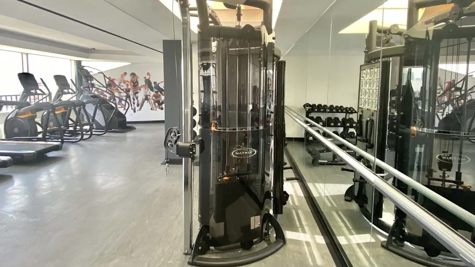 Modern fitness center with functional training equipment, cable machines, and free weights, perfect for diverse workouts at Two East Oak in Chicago