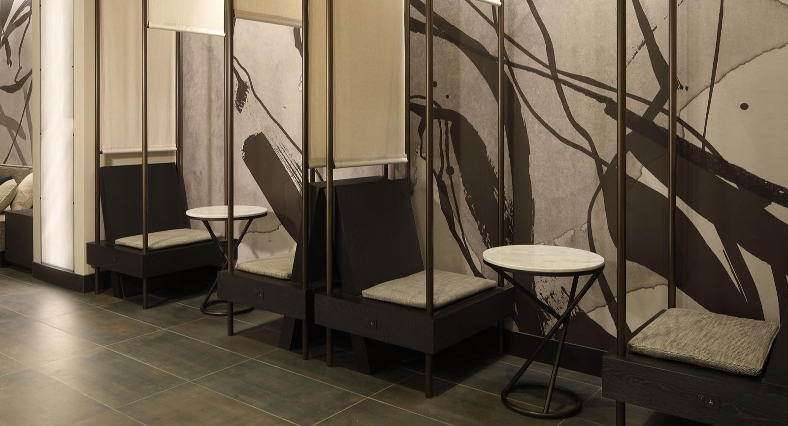 Modern coworking space with individual seating pods and abstract wall art, ideal for remote work at Union West